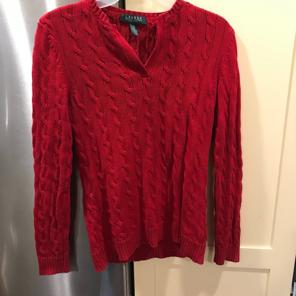 Red Ralph Lauren Petite Medium 100% Cotton Sweater